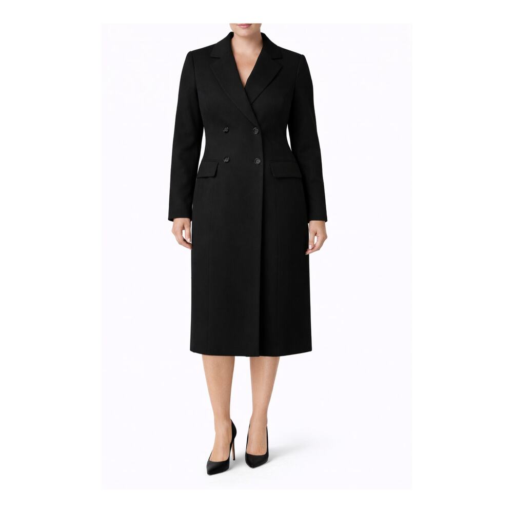 Vintage Joseph Janard Dress Womens Size 10 Black Wool Midi Double Breasted 1980s